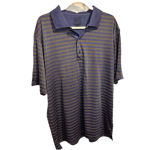 Greg Norman Mens Polo Golf Shirt Shark Logo Pullover‎ Play-Dry Blue Striped 2XL - Picture 1 of 5